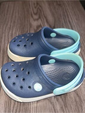 Crocs Kids C4-C5 Navy Aqua Classic Clogs Toddler Slip On Comfort Shoes